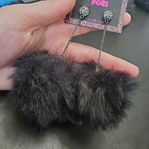 Betsey Johnson Trolls black puff earrings